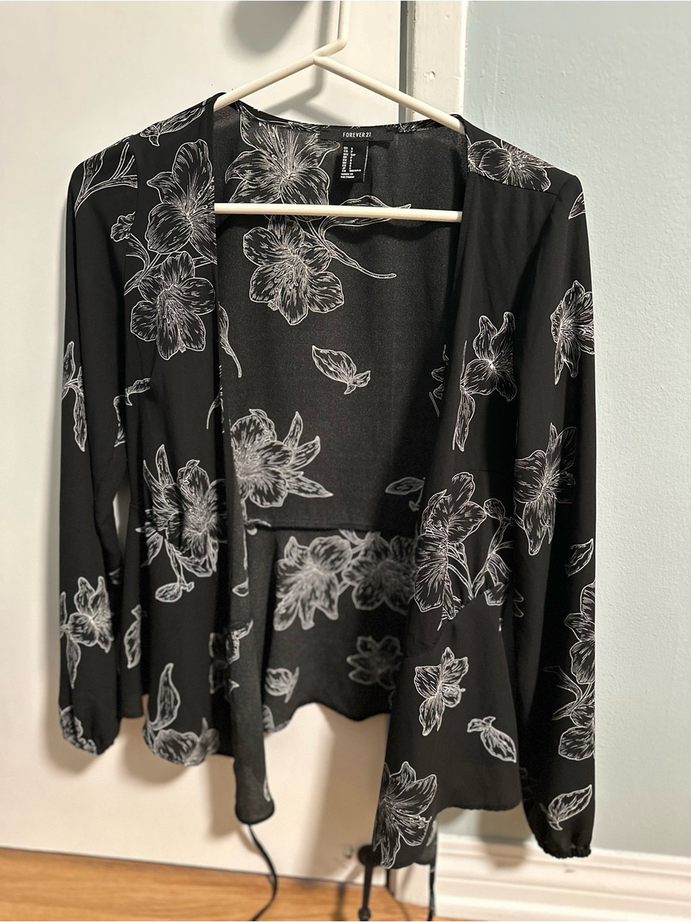 Forever 21 Black Floral Wrap Blouse